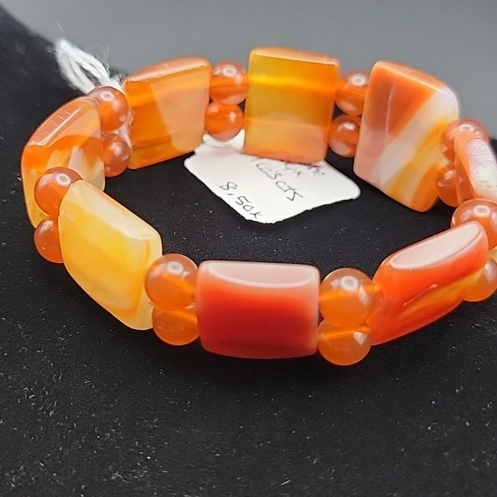 Agate & Onyx 180.00 Cts Natural Gemstone Stretchable Bracelet Beaded Men Unisex